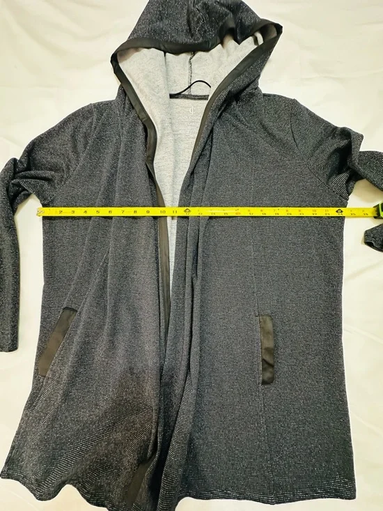 JUICY COUTURE BLACK METALLIC HOODED DRAPE OPEN FRONT CARDIGAN ATHLEISURE XL - Picture 5 of 9